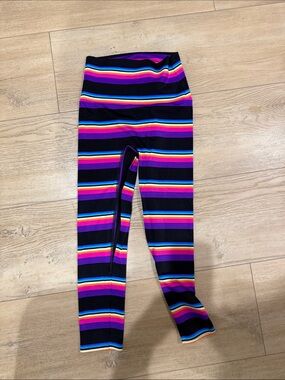 K-DEER Black Leggings with Bright Multicolor Stripes
